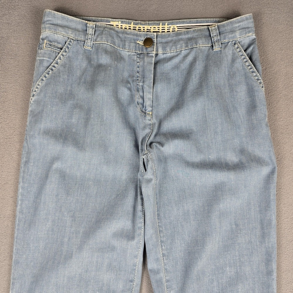 Tintoretto Pants Womens 34 Blue Straight Leg Cotton Trousers Casual Made Turkey